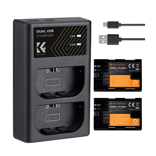 K&F CONCEPT LP-E6NH Battery 2-Pack + Battery Charger For Canon Cameras